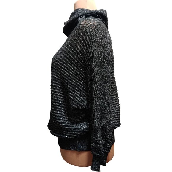 Cathy Daniels L Vintage Y2K Black Metallic Knit Cowl Neck 3/4 Sleeve Sweater Top - Picture 5 of 11